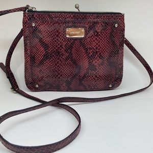NINE WEST Red Black Snakeskin Handbag Crossover Purse